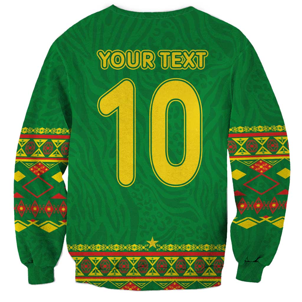 Custom Cameroon Football Sweatshirt Tribal Motifs Green Color - Wonder Print Shop