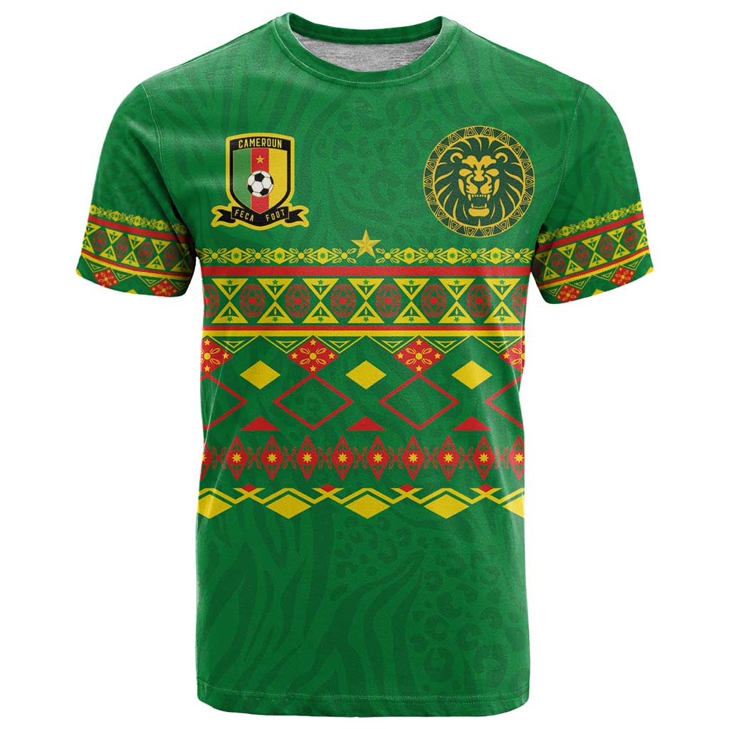 Custom Cameroon Football T Shirt Tribal Motifs Green Color - Wonder Print Shop
