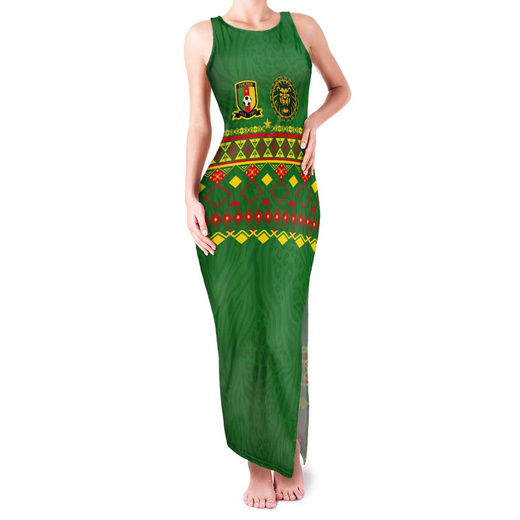 Custom Cameroon Football Tank Maxi Dress Tribal Motifs Green Color - Wonder Print Shop