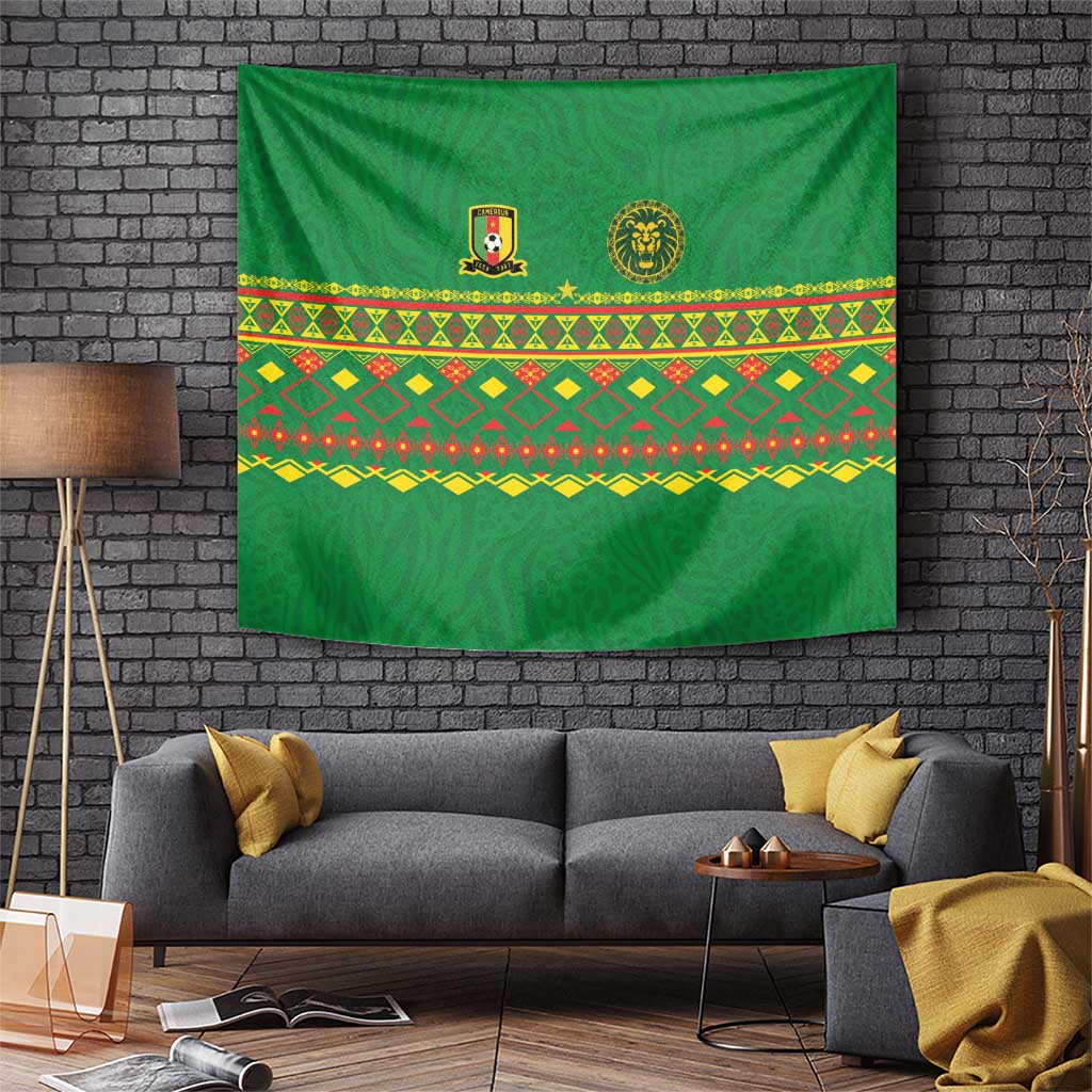 Cameroon Football Tapestry Tribal Motifs Green Color - Wonder Print Shop