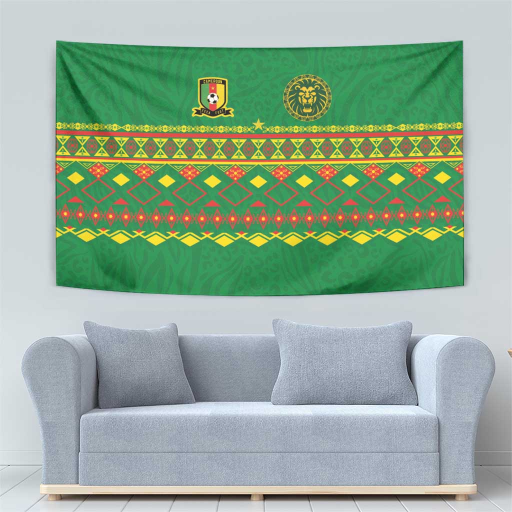 Cameroon Football Tapestry Tribal Motifs Green Color - Wonder Print Shop