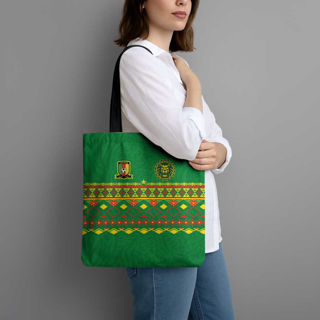Cameroon Football Tote Bag Tribal Motifs Green Color - Wonder Print Shop