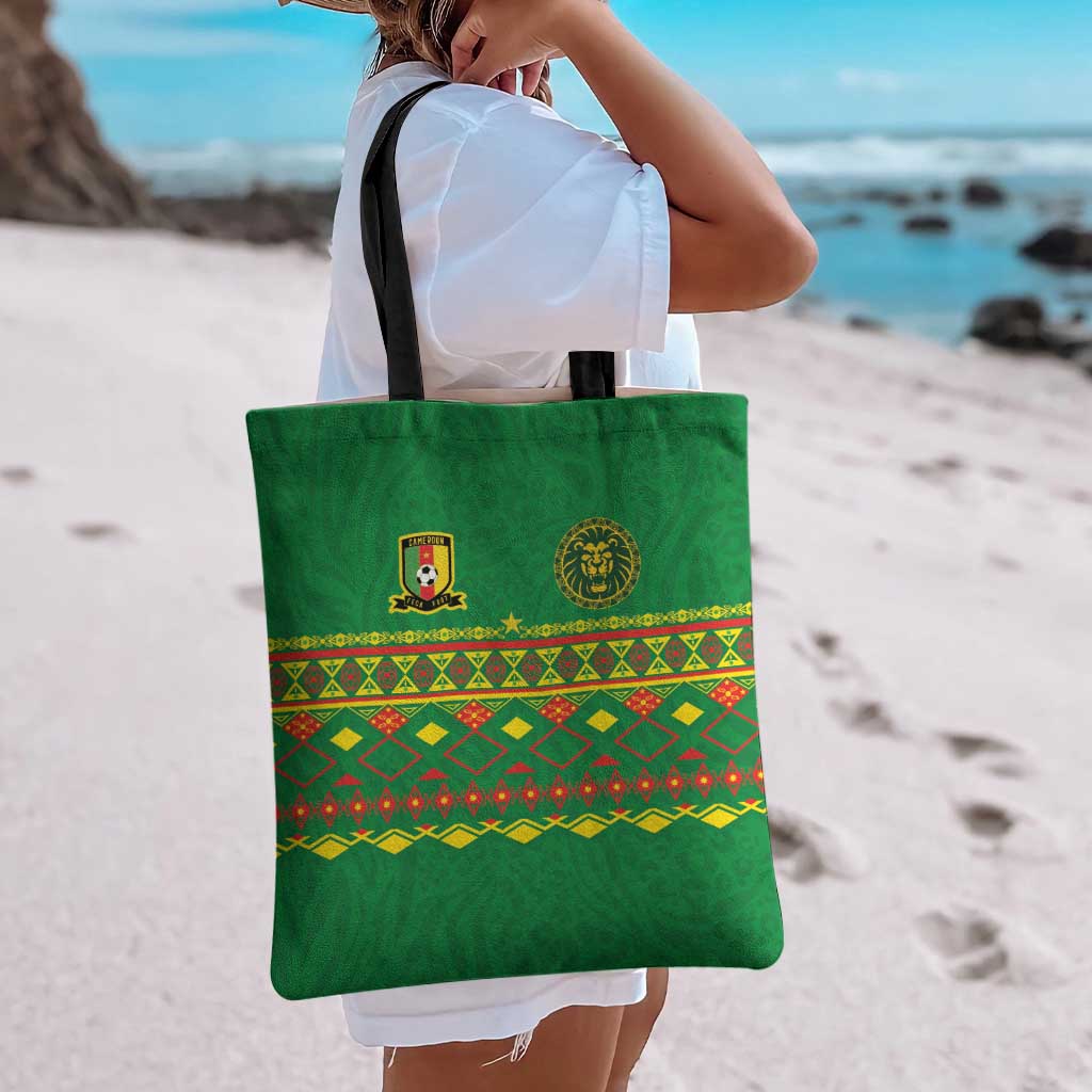 Cameroon Football Tote Bag Tribal Motifs Green Color - Wonder Print Shop