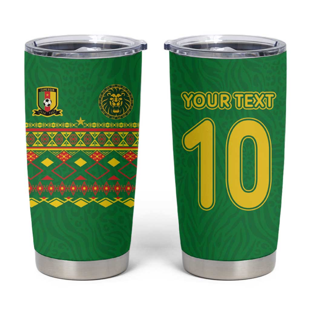 Custom Cameroon Football Tumbler Cup Tribal Motifs Green Color - Wonder Print Shop