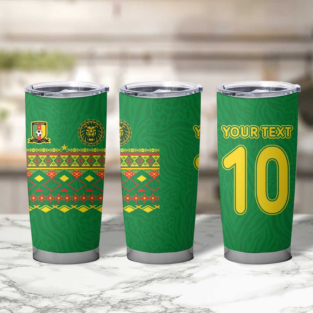 Custom Cameroon Football Tumbler Cup Tribal Motifs Green Color - Wonder Print Shop