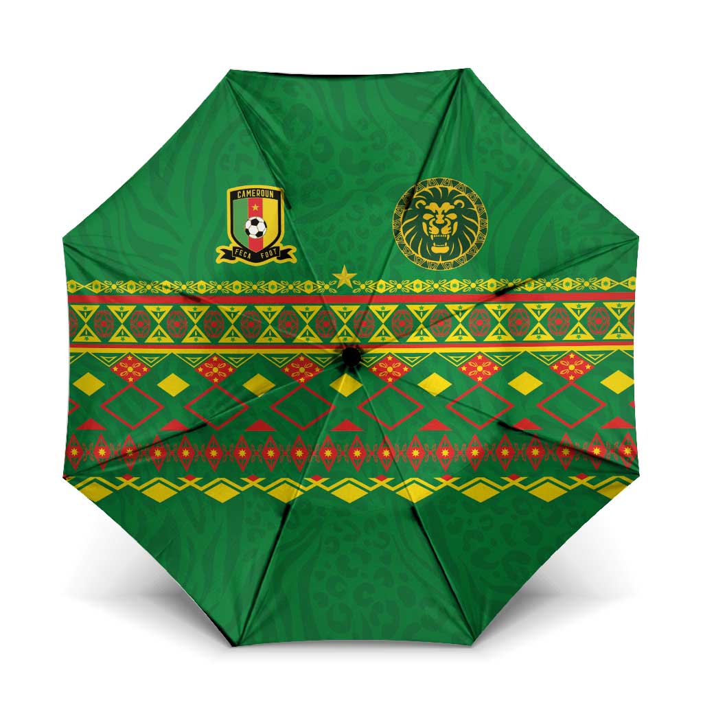 Cameroon Football Umbrella Tribal Motifs Green Color - Wonder Print Shop