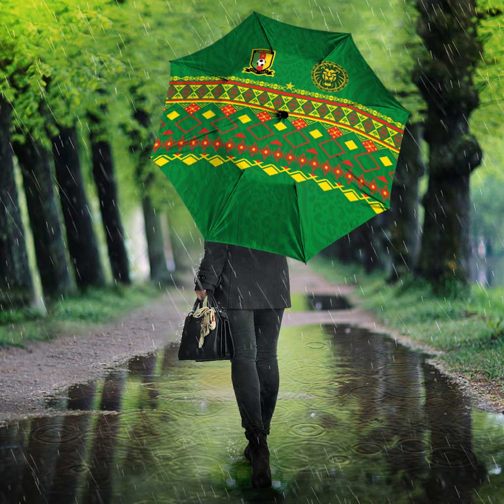 Cameroon Football Umbrella Tribal Motifs Green Color - Wonder Print Shop