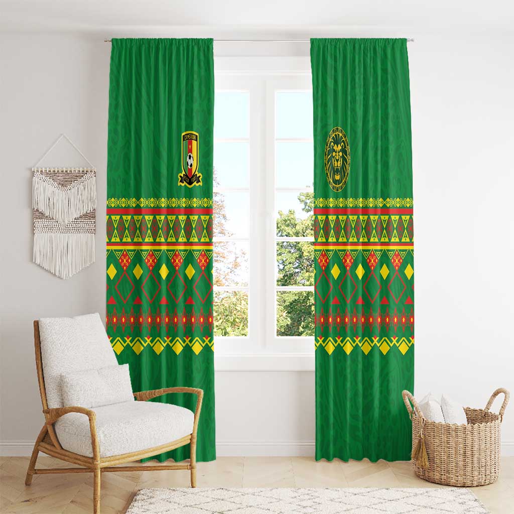 Cameroon Football Window Curtain Tribal Motifs Green Color - Wonder Print Shop