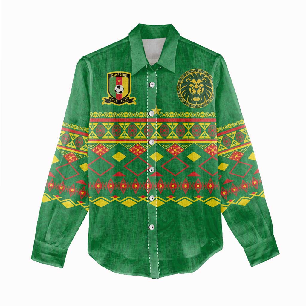 Custom Cameroon Football Women Casual Shirt Tribal Motifs Green Color - Wonder Print Shop