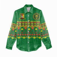 Custom Cameroon Football Women Casual Shirt Tribal Motifs Green Color - Wonder Print Shop