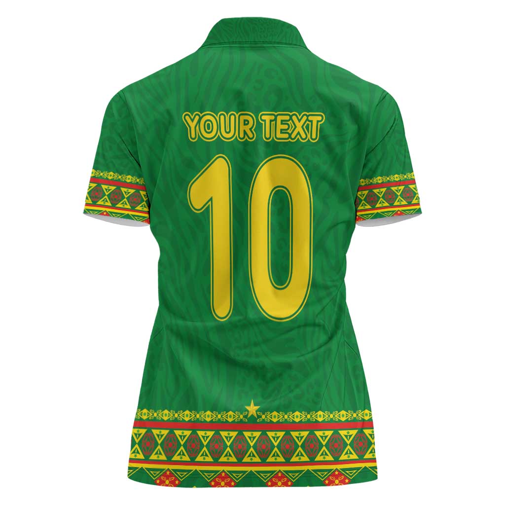 Custom Cameroon Football Women Polo Shirt Tribal Motifs Green Color - Wonder Print Shop