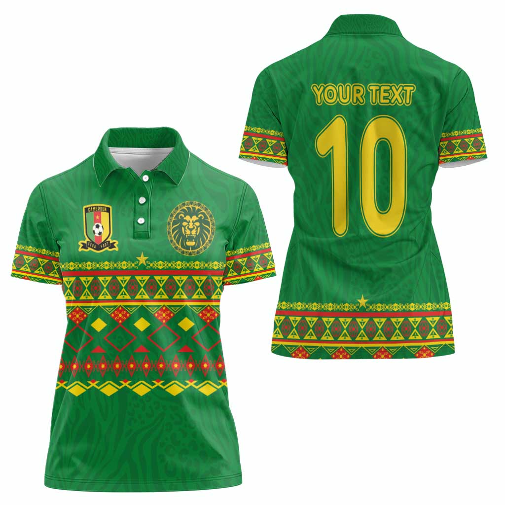 Custom Cameroon Football Women Polo Shirt Tribal Motifs Green Color - Wonder Print Shop