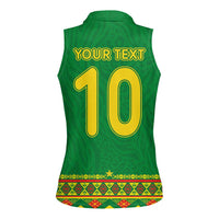 Custom Cameroon Football Women Sleeveless Polo Shirt Tribal Motifs Green Color - Wonder Print Shop