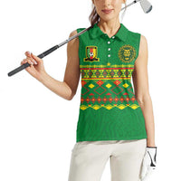Custom Cameroon Football Women Sleeveless Polo Shirt Tribal Motifs Green Color - Wonder Print Shop