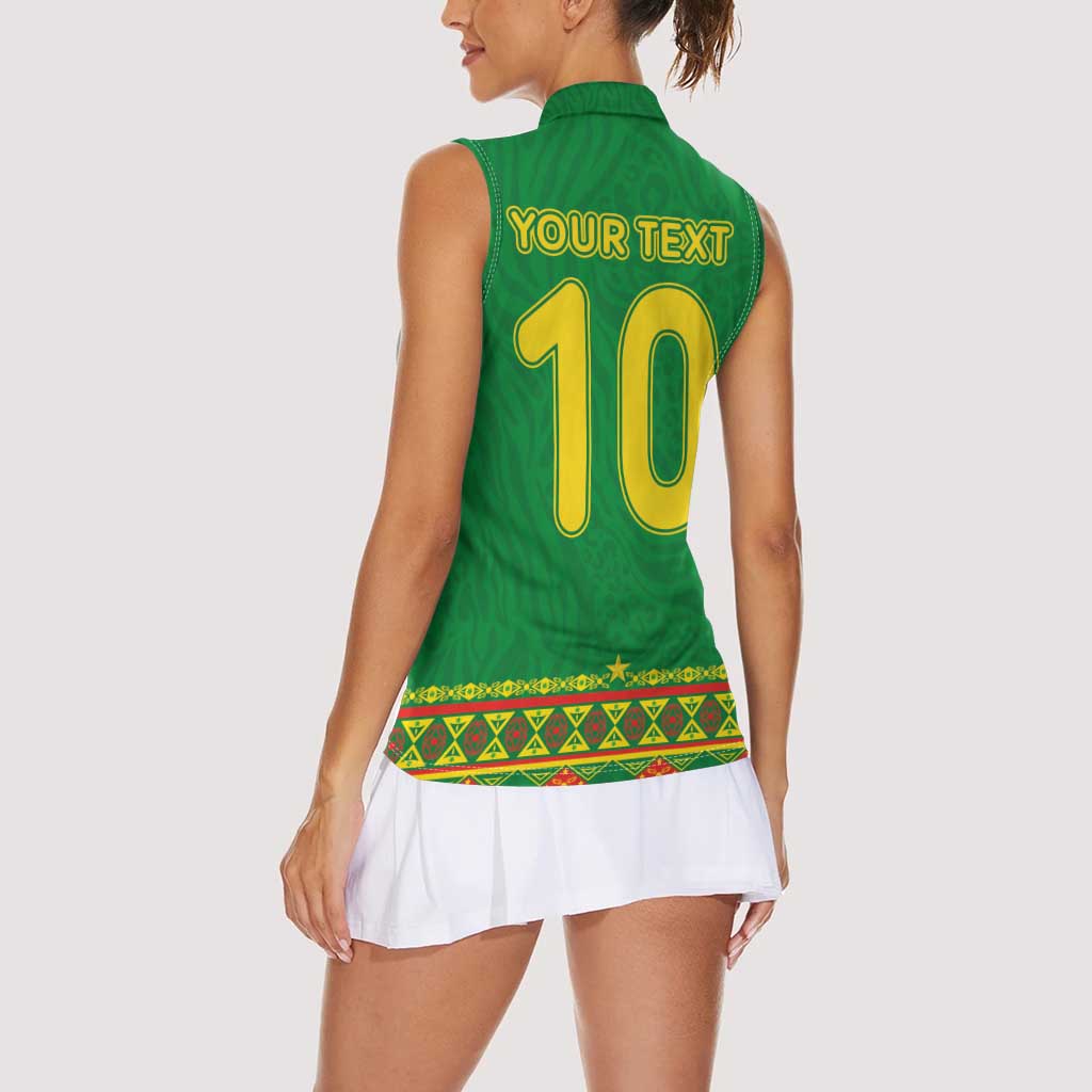 Custom Cameroon Football Women Sleeveless Polo Shirt Tribal Motifs Green Color - Wonder Print Shop