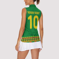 Custom Cameroon Football Women Sleeveless Polo Shirt Tribal Motifs Green Color - Wonder Print Shop