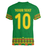 Custom Cameroon Football Women V-Neck T-Shirt Tribal Motifs Green Color - Wonder Print Shop