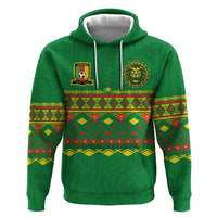 Custom Cameroon Football Zip Hoodie Tribal Motifs Green Color - Wonder Print Shop