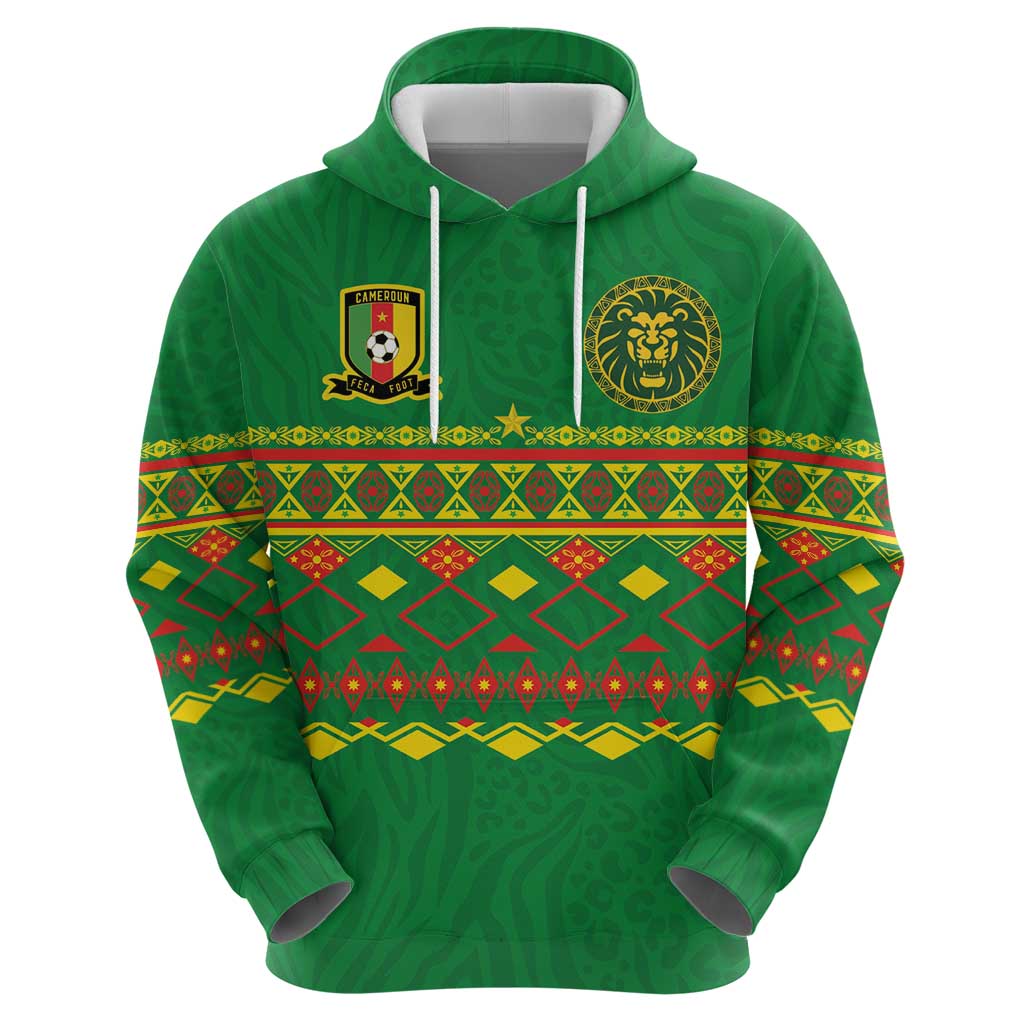 Custom Cameroon Football Zip Hoodie Tribal Motifs Green Color - Wonder Print Shop