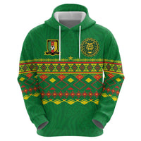 Custom Cameroon Football Zip Hoodie Tribal Motifs Green Color - Wonder Print Shop