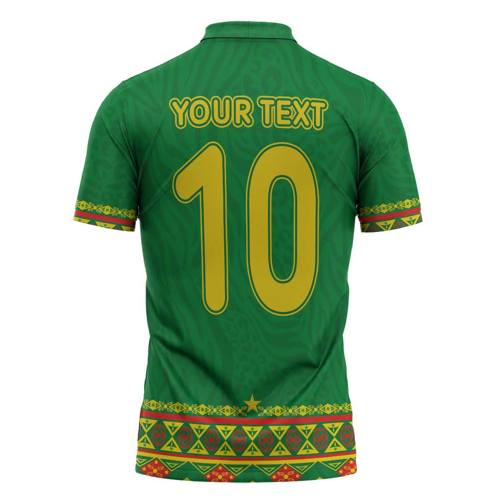 Custom Cameroon Football Zipper Polo Shirt Tribal Motifs Green Color - Wonder Print Shop