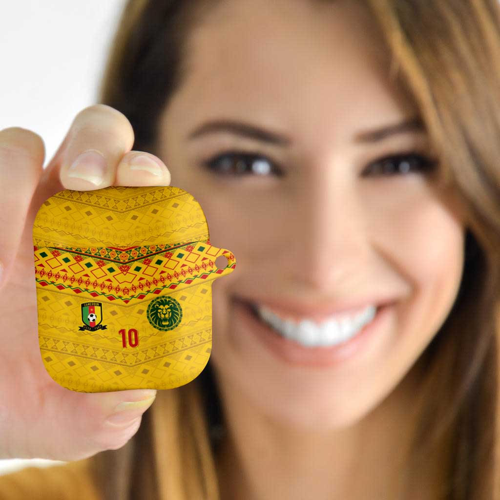 Custom Cameroon Football AirPods Case Tribal Motifs Yellow Color - Wonder Print Shop