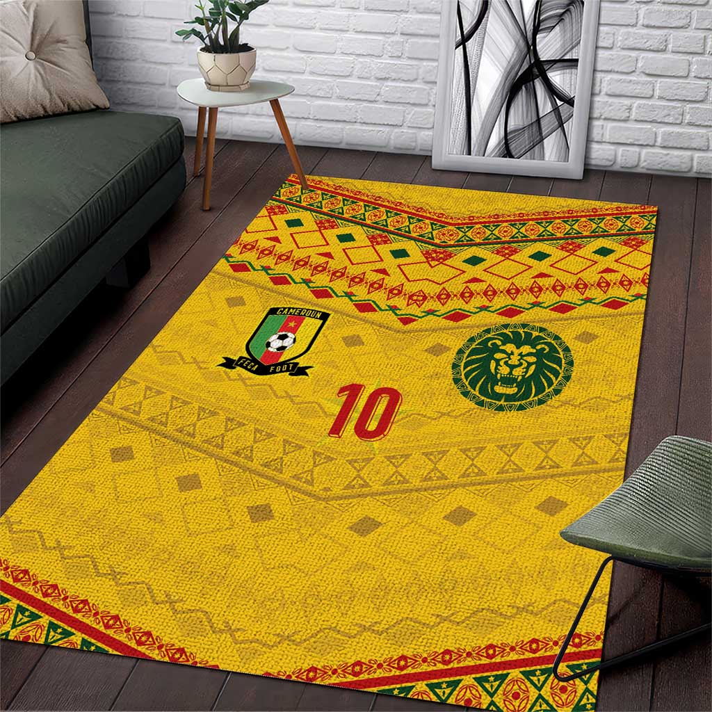 Custom Cameroon Football Area Rug Tribal Motifs Yellow Color - Wonder Print Shop