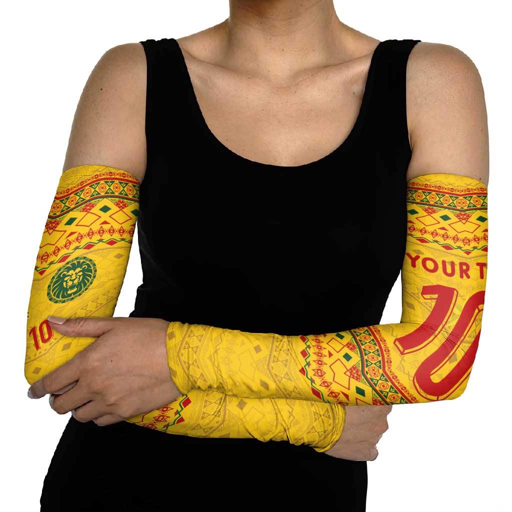 Custom Cameroon Football Arm Sleeves Tribal Motifs Yellow Color - Wonder Print Shop