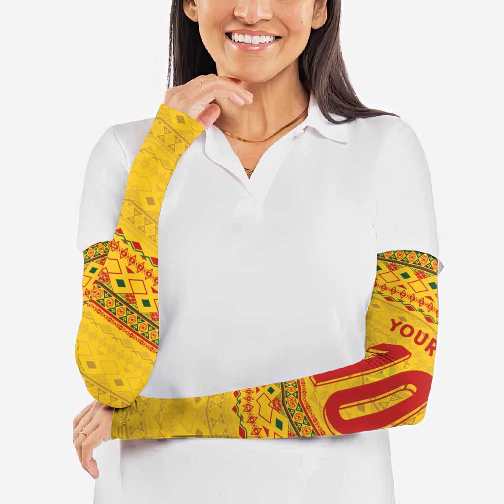 Custom Cameroon Football Arm Sleeves Tribal Motifs Yellow Color - Wonder Print Shop