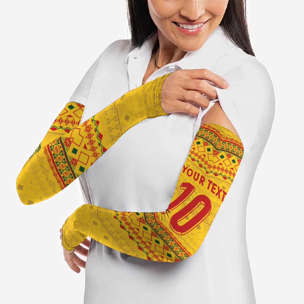 Custom Cameroon Football Arm Sleeves Tribal Motifs Yellow Color - Wonder Print Shop