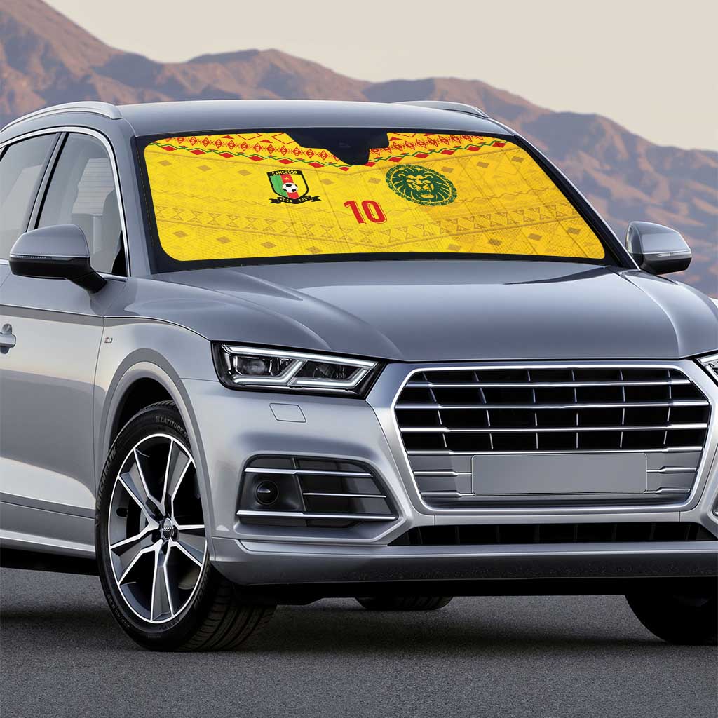 Custom Cameroon Football Auto Sun Shade Tribal Motifs Yellow Color - Wonder Print Shop