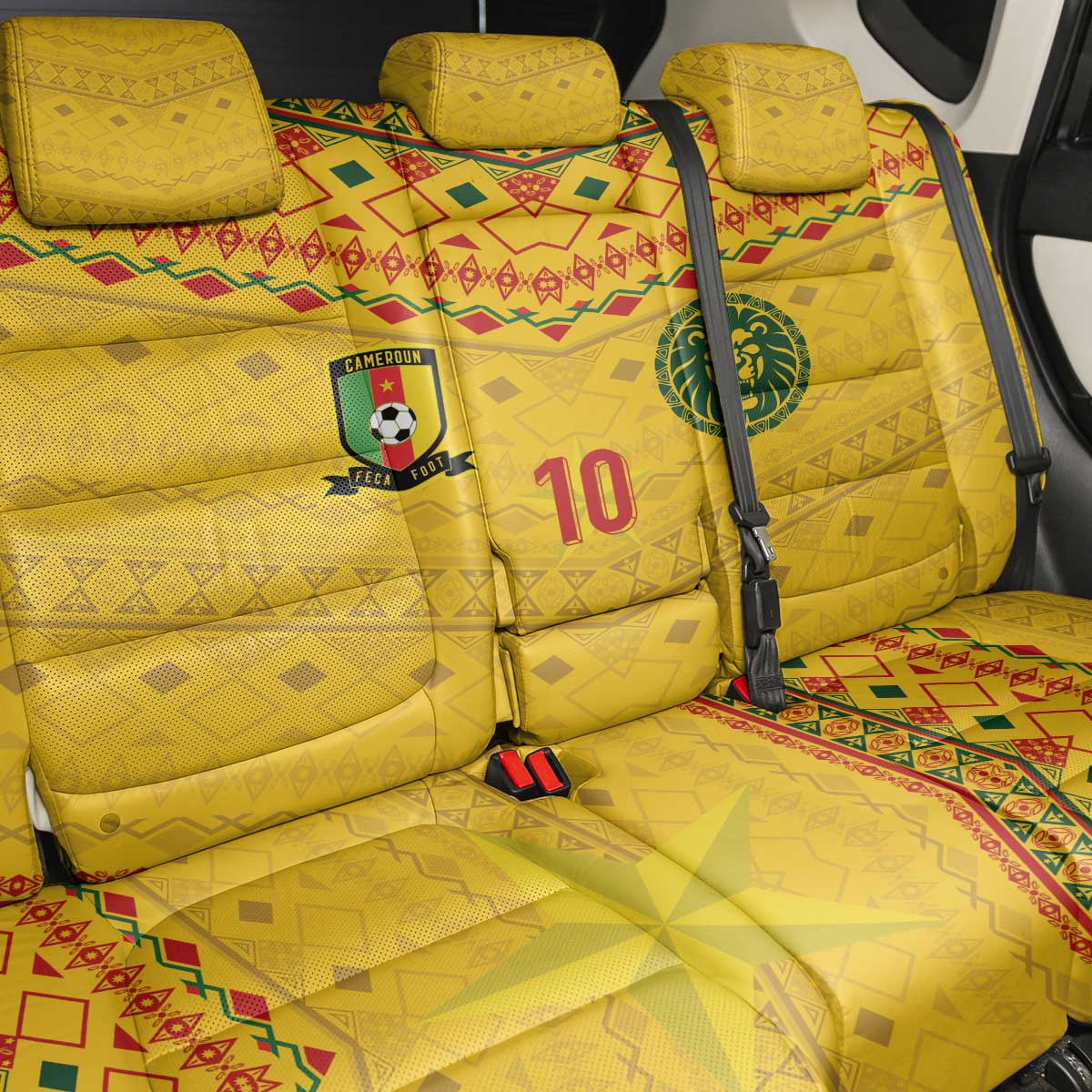 Custom Cameroon Football Back Car Seat Cover Tribal Motifs Yellow Color - Wonder Print Shop