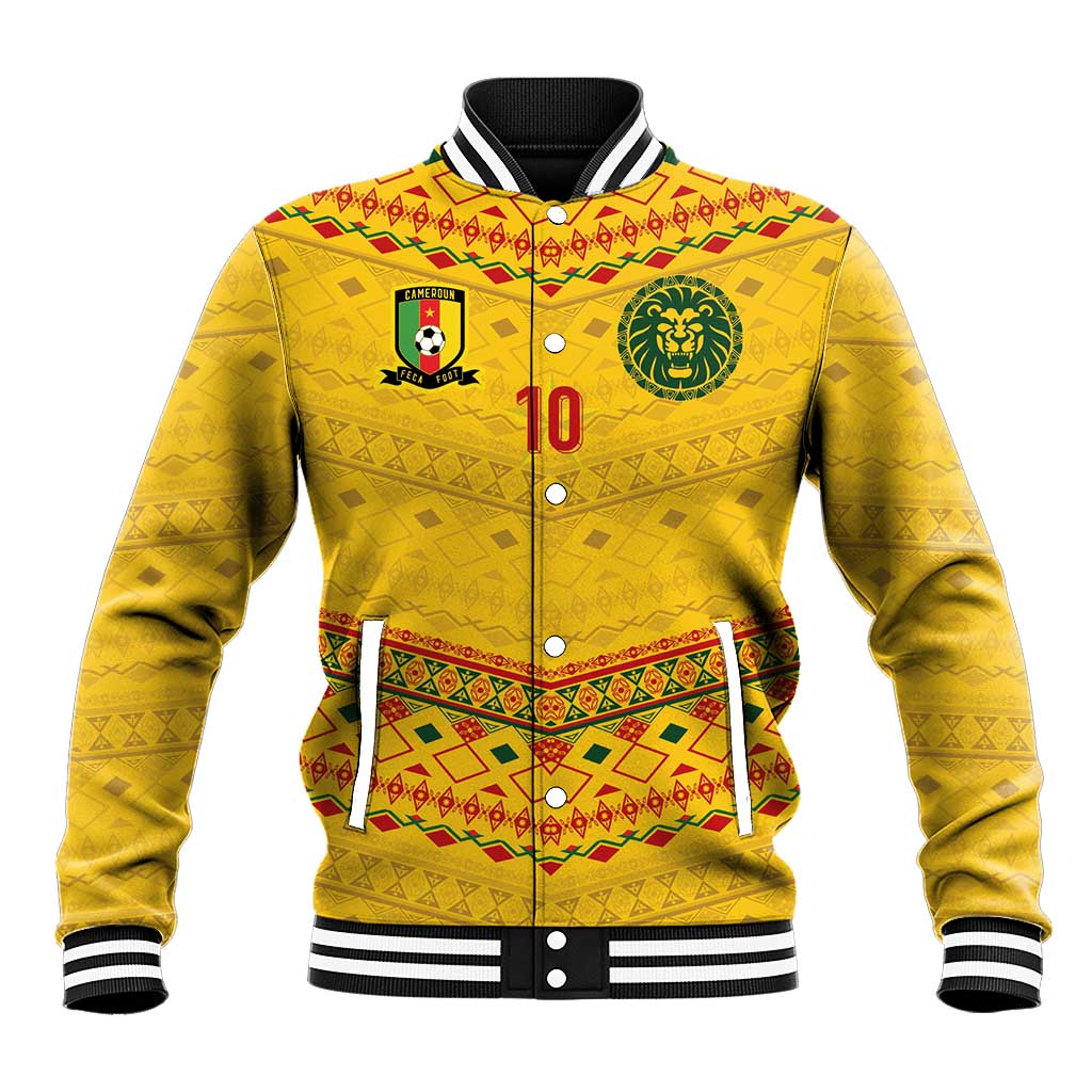Custom Cameroon Football Baseball Jacket Tribal Motifs Yellow Color - Wonder Print Shop