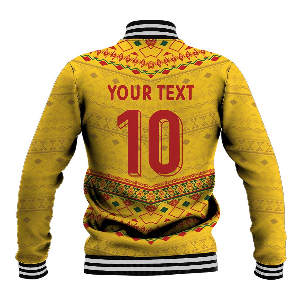 Custom Cameroon Football Baseball Jacket Tribal Motifs Yellow Color - Wonder Print Shop
