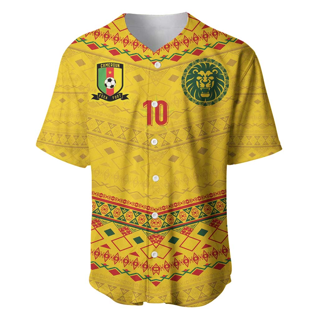 Custom Cameroon Football Baseball Jersey Tribal Motifs Yellow Color - Wonder Print Shop