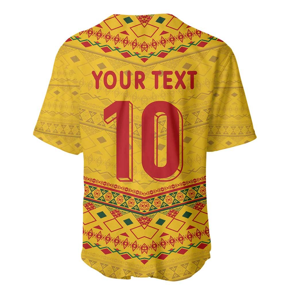 Custom Cameroon Football Baseball Jersey Tribal Motifs Yellow Color - Wonder Print Shop