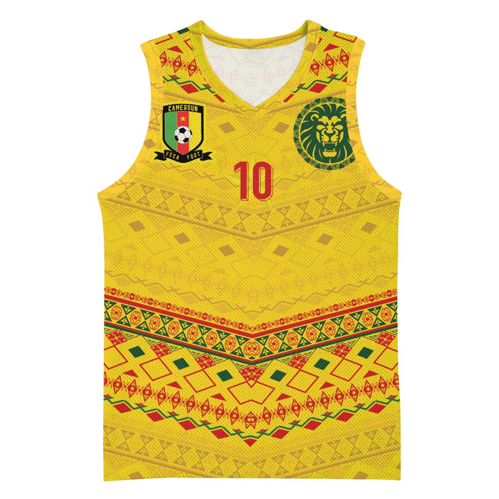 Custom Cameroon Football Basketball Jersey Tribal Motifs Yellow Color - Wonder Print Shop
