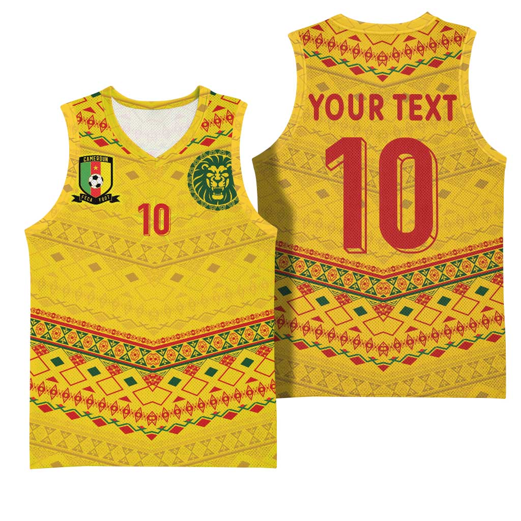 Custom Cameroon Football Basketball Jersey Tribal Motifs Yellow Color - Wonder Print Shop