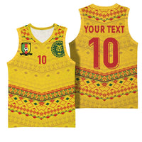 Custom Cameroon Football Basketball Jersey Tribal Motifs Yellow Color - Wonder Print Shop