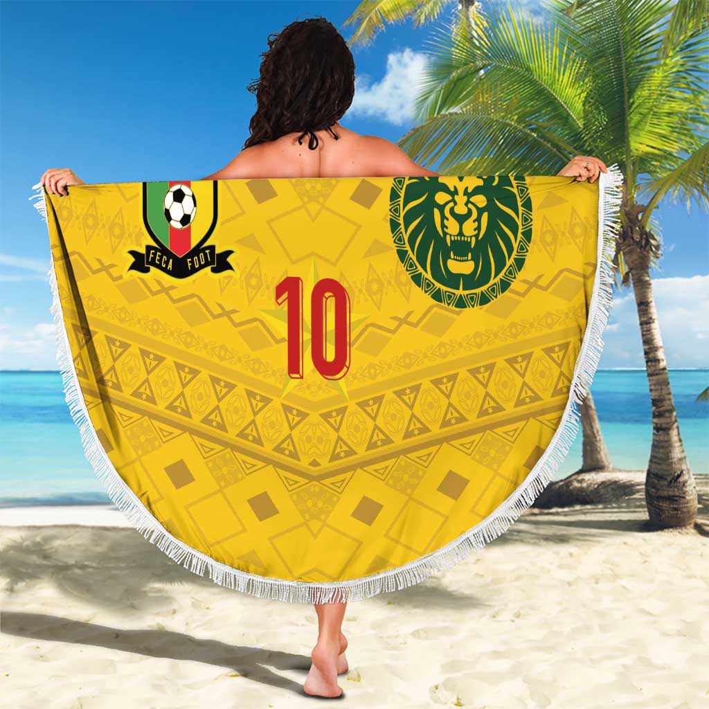 Custom Cameroon Football Beach Blanket Tribal Motifs Yellow Color - Wonder Print Shop