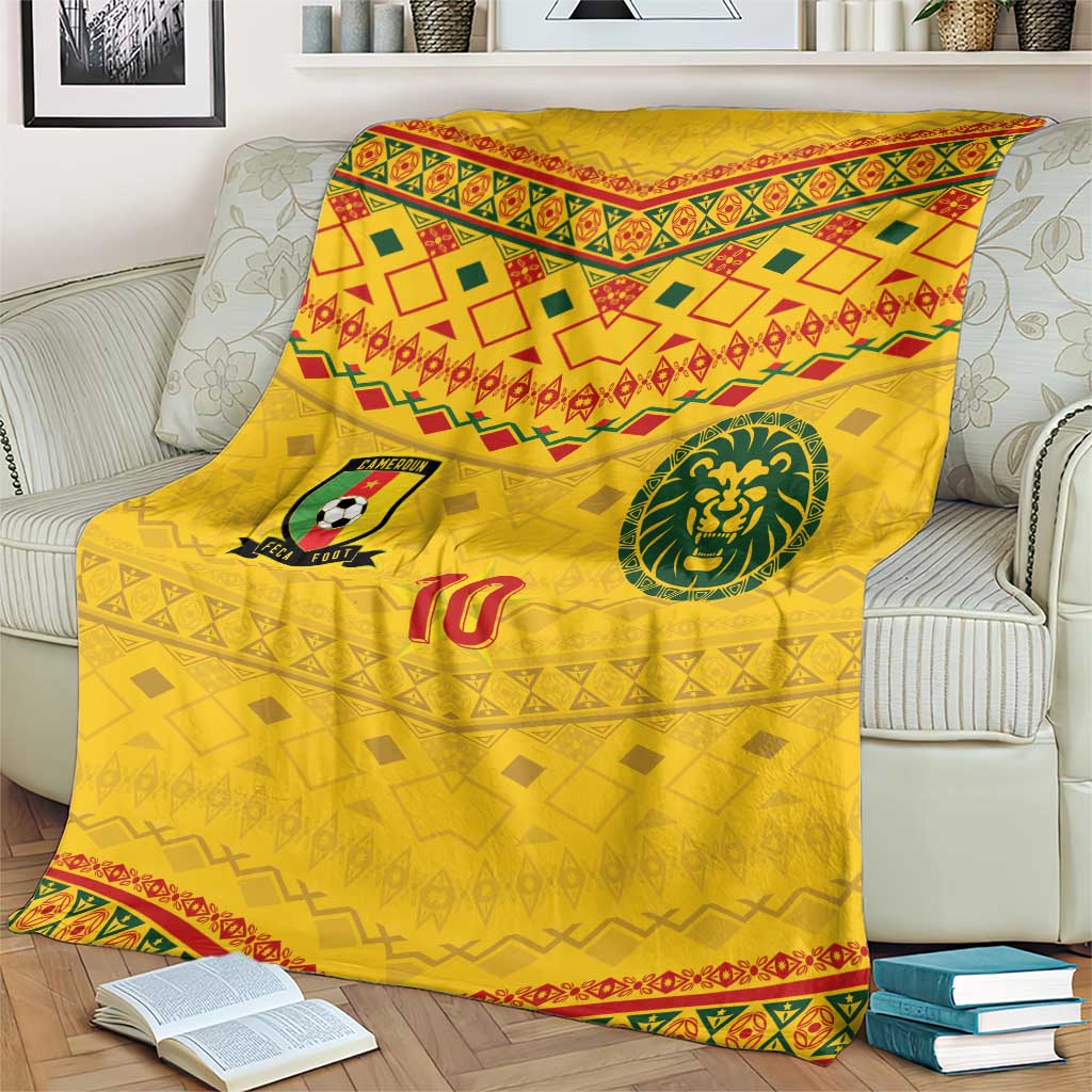 Custom Cameroon Football Blanket Tribal Motifs Yellow Color - Wonder Print Shop