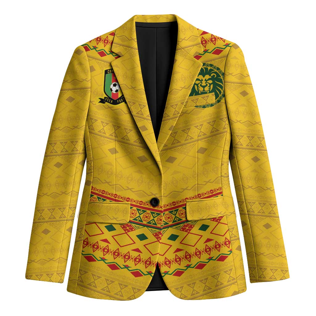 Custom Cameroon Football Blazer Tribal Motifs Yellow Color - Wonder Print Shop