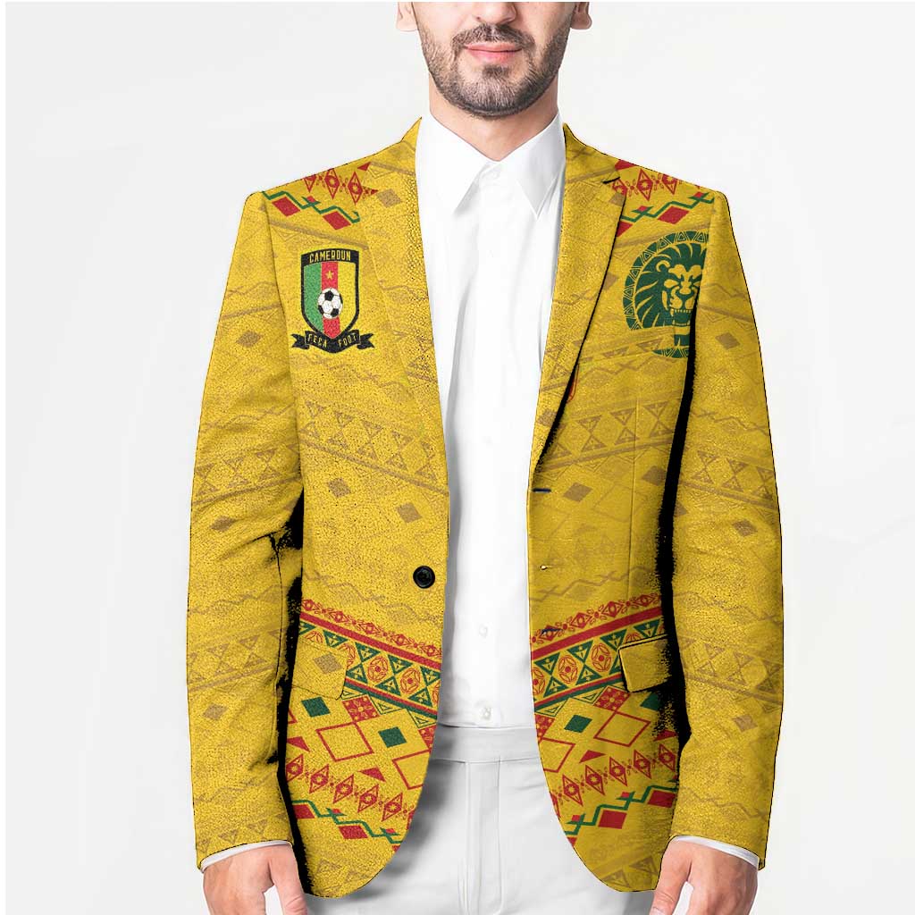 Custom Cameroon Football Blazer Tribal Motifs Yellow Color - Wonder Print Shop