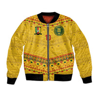 Custom Cameroon Football Bomber Jacket Tribal Motifs Yellow Color - Wonder Print Shop