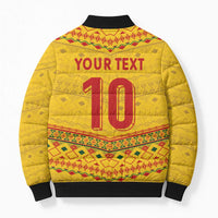 Custom Cameroon Football Bomber Puffer Jacket Tribal Motifs Yellow Color - Wonder Print Shop