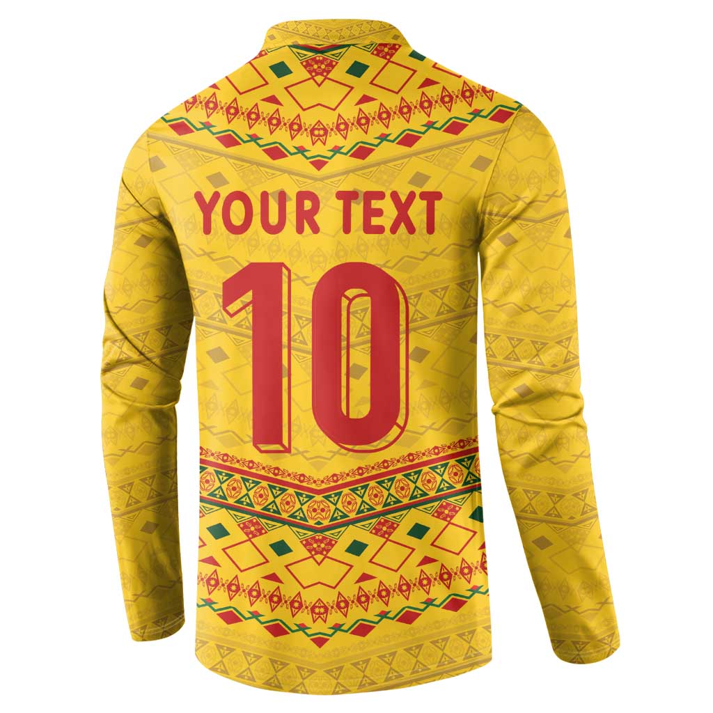 Custom Cameroon Football Button Sweatshirt Tribal Motifs Yellow Color - Wonder Print Shop