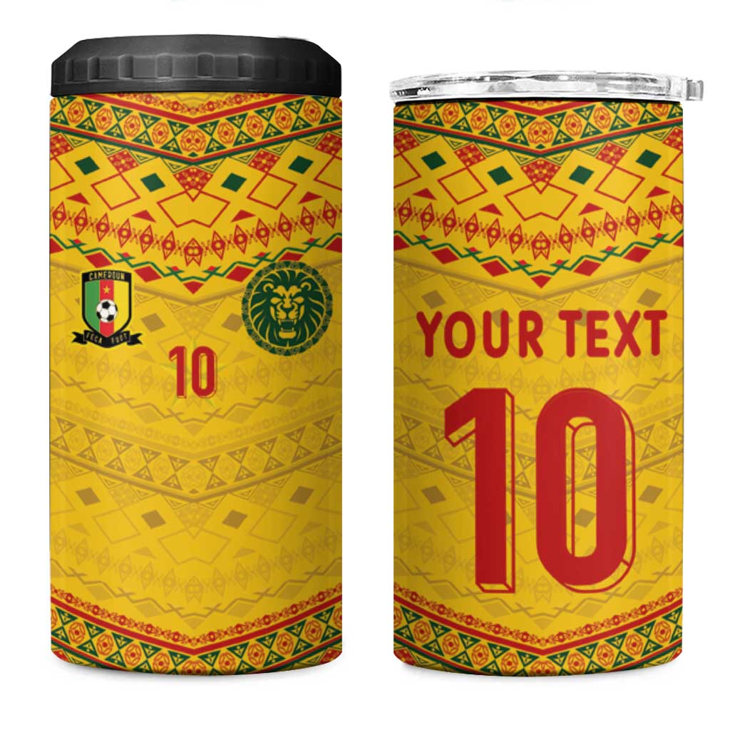 Custom Cameroon Football 4 in 1 Can Cooler Tumbler Tribal Motifs Yellow Color - Wonder Print Shop