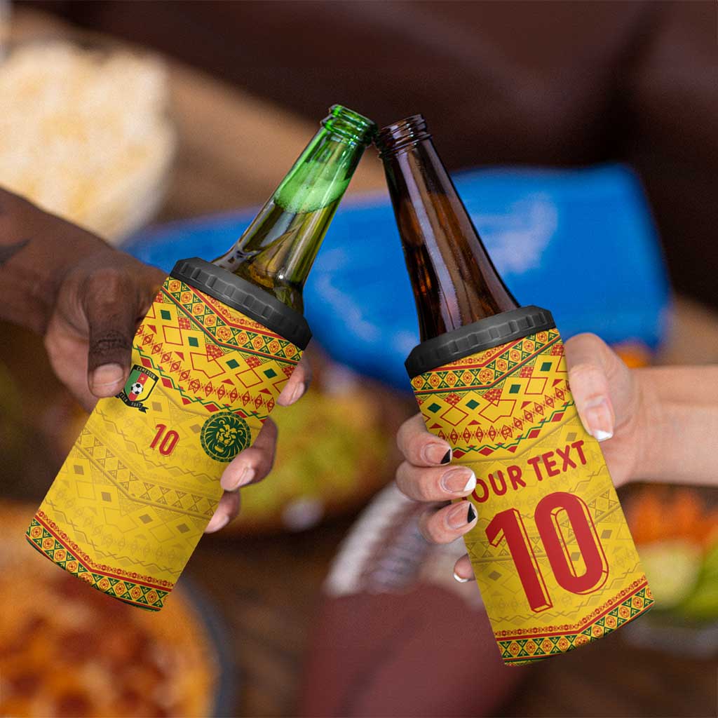 Custom Cameroon Football 4 in 1 Can Cooler Tumbler Tribal Motifs Yellow Color - Wonder Print Shop