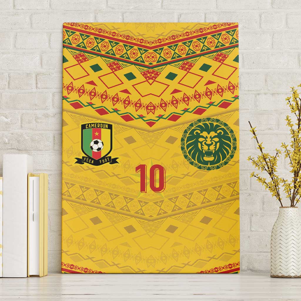 Custom Cameroon Football Canvas Wall Art Tribal Motifs Yellow Color - Wonder Print Shop