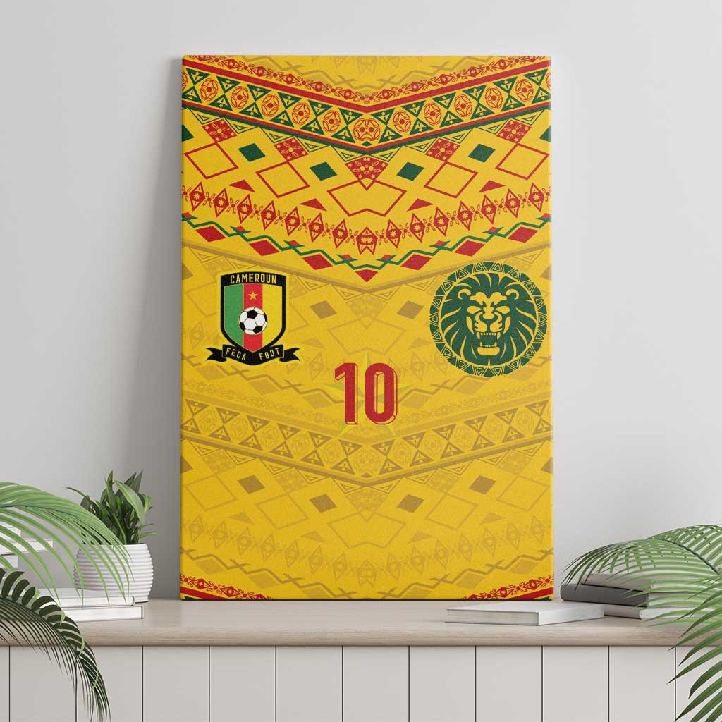 Custom Cameroon Football Canvas Wall Art Tribal Motifs Yellow Color - Wonder Print Shop
